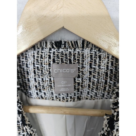 Chicos Tweed Frayed Fringe Blazer Size 0 Petite or Small‎ Petite - Picture 5 of 10